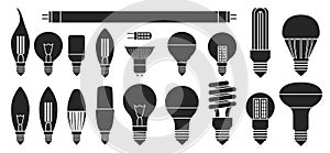 Halogen bulb black vector set icon. Illustration of isolated black icon halogen of light lamp. Isolated set electric and