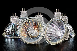 Halogen bulb in a reflective shade. Lighting accessories on a da