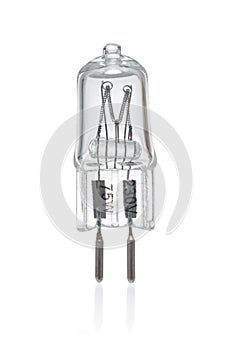Halogen light bulb close up on white background