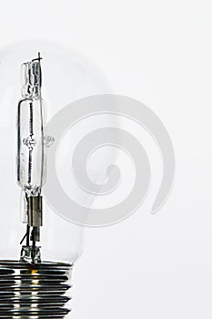 Halogen light bulb, white background.