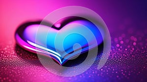 Halographic glossy heart on a neon pink-violet background. Background for Valentine& x27;s day. photo