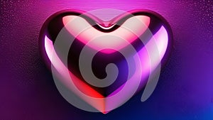 Halographic glossy heart on a neon pink-violet background. Background for Valentine& x27;s day. photo