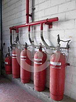 Halon 1301 cylinders. Fire extinguisher system