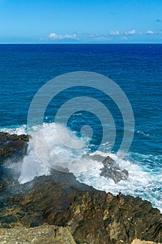 Halona Blowhole, a rock formation blowhole on the island of Oahu, Hawaii