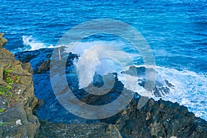 Halona Blowhole, a rock formation blowhole on the island of Oahu, Hawaii