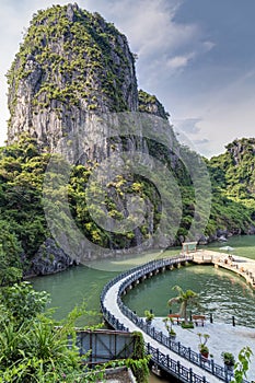 HALONG BAY, VIETNAM - CIRCA AUGUST 2015: Cruise ships in Dau Go island bay, Halong Bay, Vietnam