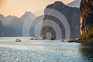 Halong Bay, Vietnam,  with limestone hills. Dramatic landscape of Ha Long bay, a UNESCO world heritage site