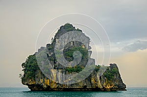 Halong Bay, Vietnam. Scenic view of rock islands in the ocean.