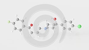 haloperidol molecule 3d, molecular structure, ball and stick model, structural chemical formula haldol