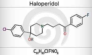 Haloperidol molecule, is antipsychotic medication. Skeletal chemical formula