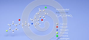 haloperidol molecule, molecular structures, haldol, 3d model, Structural Chemical Formula and Atoms with Color Coding