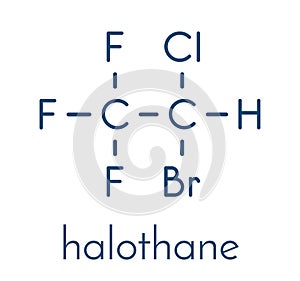 Halothane general anesthetic drug molecule. Skeletal formula. photo