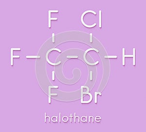 Halothane general anesthetic drug molecule. Skeletal formula. photo