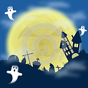 Haloween background vector. Spirits, a scary house, cemetery