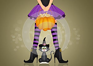 Haloween witch and black cat