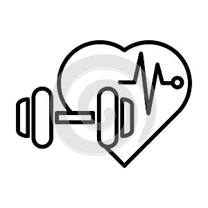 Halter and Heartbeat Icon Design. Dumbbells for sports hall, Fitness, Health, diet and activity icons. Black line design