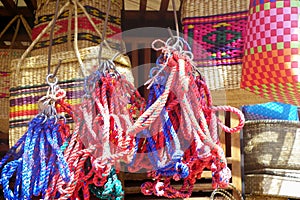 Halters and bridles made from ropes and straw baskets