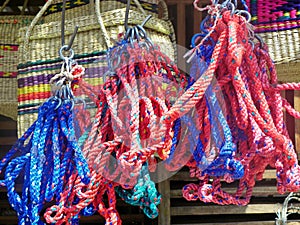 Halters and bridles made from ropes and straw baskets