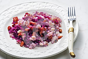 Halusky with bacon and red cabbage