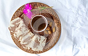 Halva dessert and Turkish coffee