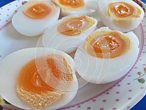 Halved boiled egg