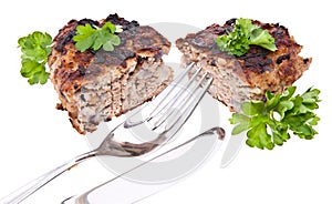 Halved burger isolated on white