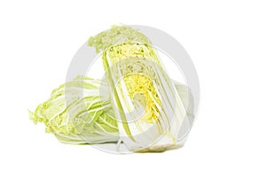 Halved Chinese cabbage or petsai isolated on a white background