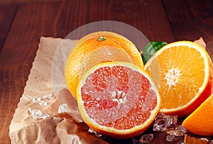 Halved fresh orange varieties