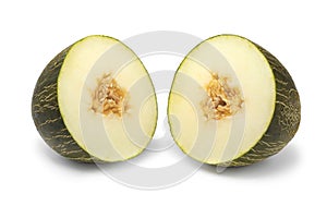 Halved Piel de Sapo melon