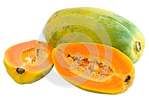 Halved and Whole Papayas photo