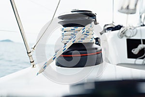 halyard winch on sailing yacht
