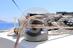 Halyard winch on a sailing yacht photo