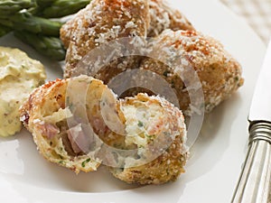 Ham and Cheese Beignets with Asparagus