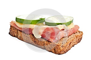 Ham, cheese and cucumbers sandwich