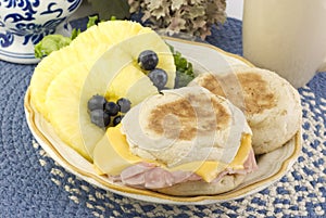 Ham and Cheese English Muffin Breakfast