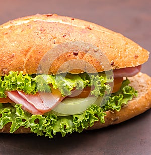 Ham Cheese Sandwich Indicates Bread Roll And Baked