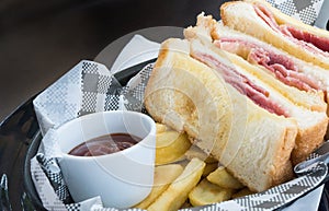 Ham cheese sandwich with potato chips