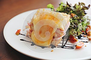Ham cheese sandwich with salad on a plate