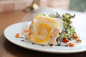 Ham cheese sandwich with salad on a plate