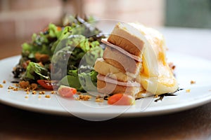 Ham cheese sandwich with salad on a plate