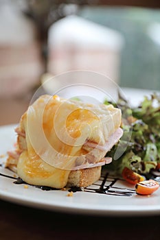 Ham cheese sandwich with salad on a plate