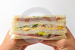 Ham cheese sandwich on white background