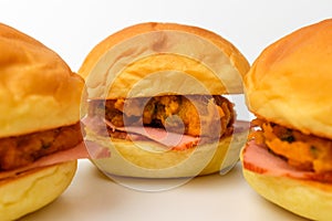 Ham cheese sandwich on white background