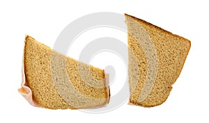 Ham and cheese sandwich on a white background