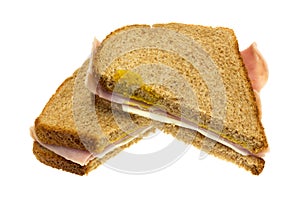 Ham and cheese sandwich on a white background