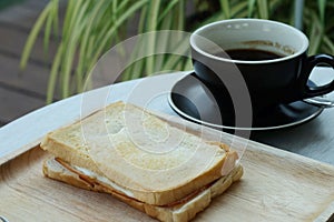 Ham cheese sandwich on wood tray and space for write wording