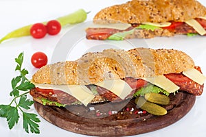 Ham and cheese submarine sandwiches