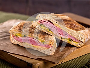 Ham and cheese toasted panini sandwich