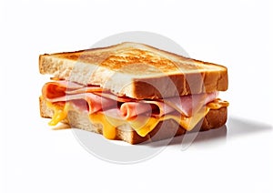 Ham and cheese toasted sandwich on white background.Macro.AI Generative