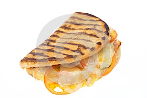 Ham, cheese and tomato flatbread panini sandwich